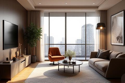 Rendered image of a modern downtown apartment interior design
