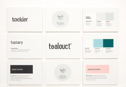 Examples of branding elements including logo, color palette, and typography