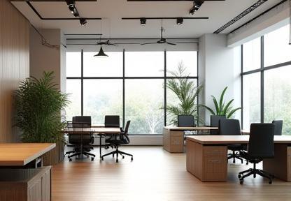 Interior render of a modern office space design